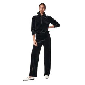 Spanx Velvet 1/4 Zip Sweatshirt Jacket Pullover Womens Small Black Long Sleeve